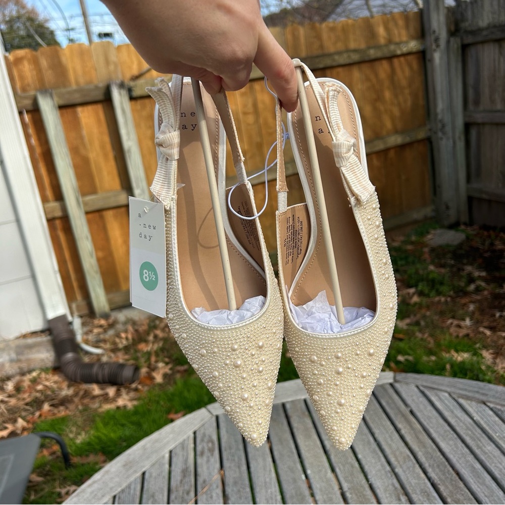 Nwt Nwt Women's Milan Slingback Heels - A New Day size 8.5 wedding pearl summer - Picture 6 of 8